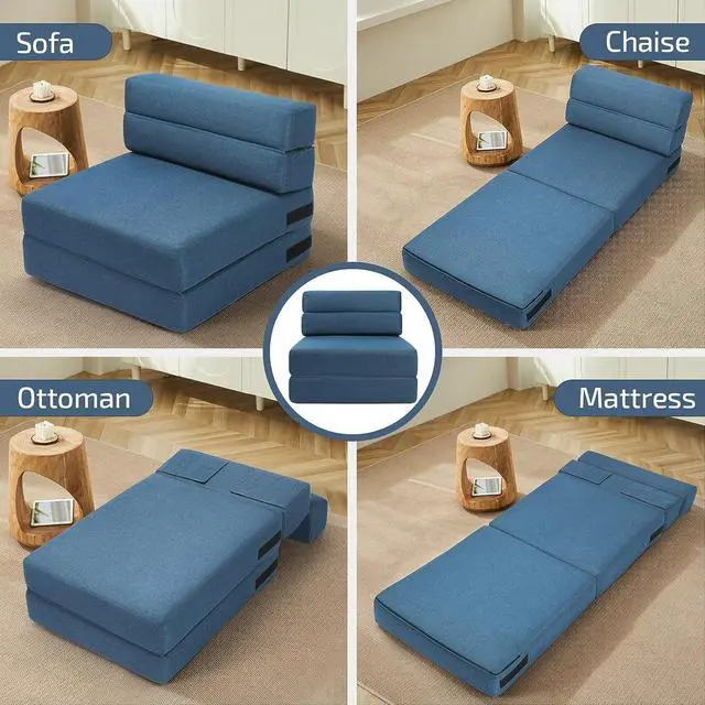 Alt view image 5 of 6 - SUYOLS Folding Sofa Bed - Convertible Chair Floor Couch & Sleeping Mattress - Fit for Kids - Foldable Memory Foam Sleeper for Living Room/Dorm/Guest Room/Home Office/Apartment/Upstairs Loft, Navy Blue