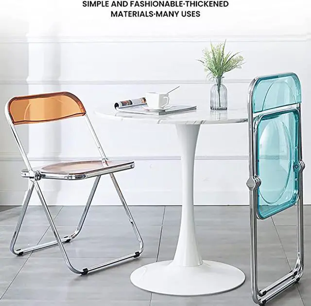 Alt view image 2 of 2 - KAIHAOWIN Luxury Modern Transparent Folding Chair Acrylic Folding Chairs-Acrylic Ghost Stackable Crystal Seat-PC Plastic Living Room Seat-Chrome Frame Accent Side Chair (Clearing), Welcome to consult