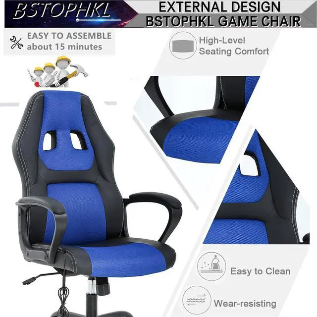 Alt view image 5 of 7 - Gaming Chair Massage Office Chair Ergonomic Video Game Chairs Adjustable Reclining Computer Chair with Lumbar Support Armrest Headrest Task Rolling Swivel Chair Game Chair for Adult Teen, Blue