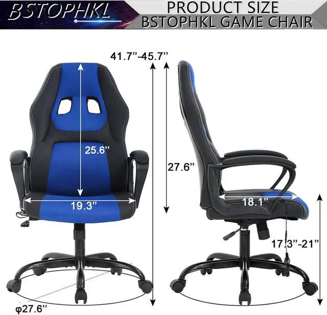 Alt view image 2 of 7 - Gaming Chair Massage Office Chair Ergonomic Video Game Chairs Adjustable Reclining Computer Chair with Lumbar Support Armrest Headrest Task Rolling Swivel Chair Game Chair for Adult Teen, Blue