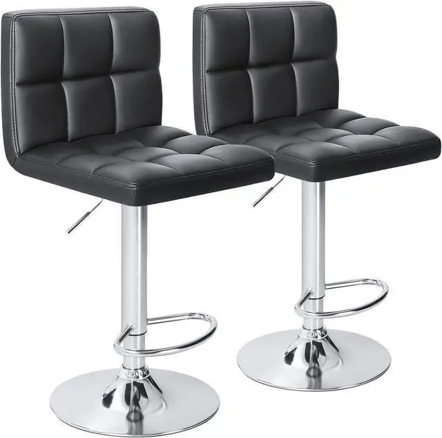 Main image of Homall Bar Stools Modern PU Leather Adjustable Swivel Barstools, Armless Hydraulic Kitchen Counter Bar Stool Synthetic Leather Extra Height Square Island Barstool with Back Set of 2(Black)
