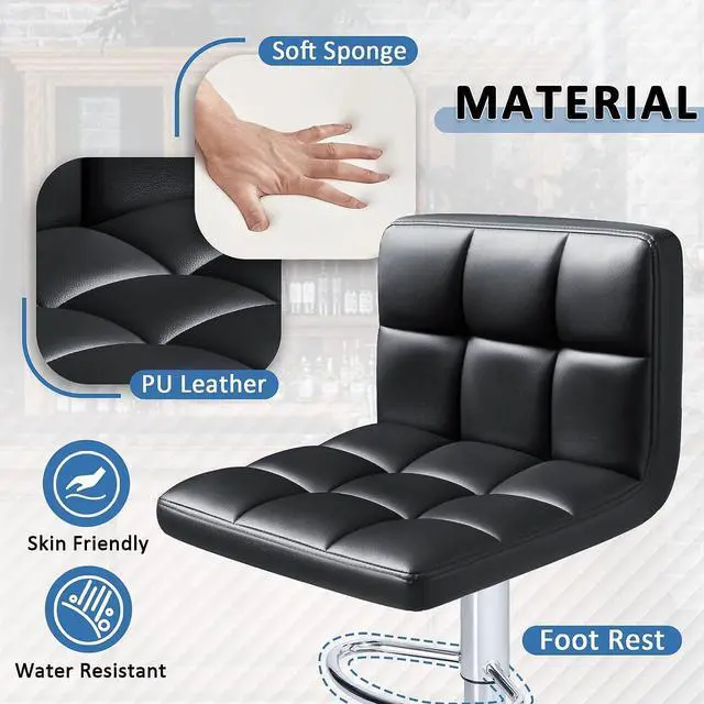 Alt view image 4 of 7 - Homall Bar Stools Modern PU Leather Adjustable Swivel Barstools, Armless Hydraulic Kitchen Counter Bar Stool Synthetic Leather Extra Height Square Island Barstool with Back Set of 2(Black)
