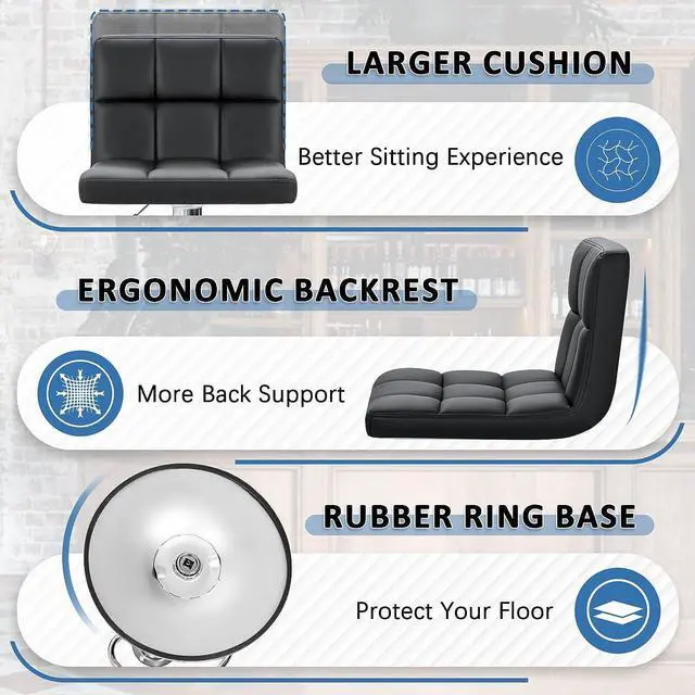Alt view image 5 of 7 - Homall Bar Stools Modern PU Leather Adjustable Swivel Barstools, Armless Hydraulic Kitchen Counter Bar Stool Synthetic Leather Extra Height Square Island Barstool with Back Set of 2(Black)