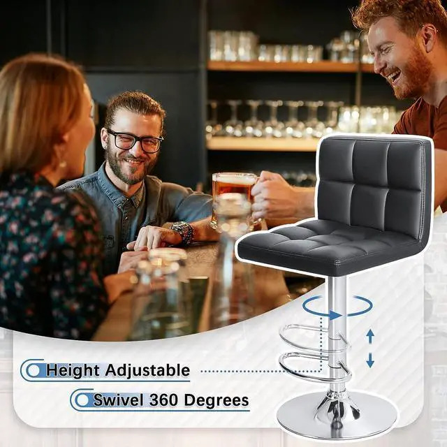 Alt view image 6 of 7 - Homall Bar Stools Modern PU Leather Adjustable Swivel Barstools, Armless Hydraulic Kitchen Counter Bar Stool Synthetic Leather Extra Height Square Island Barstool with Back Set of 2(Black)