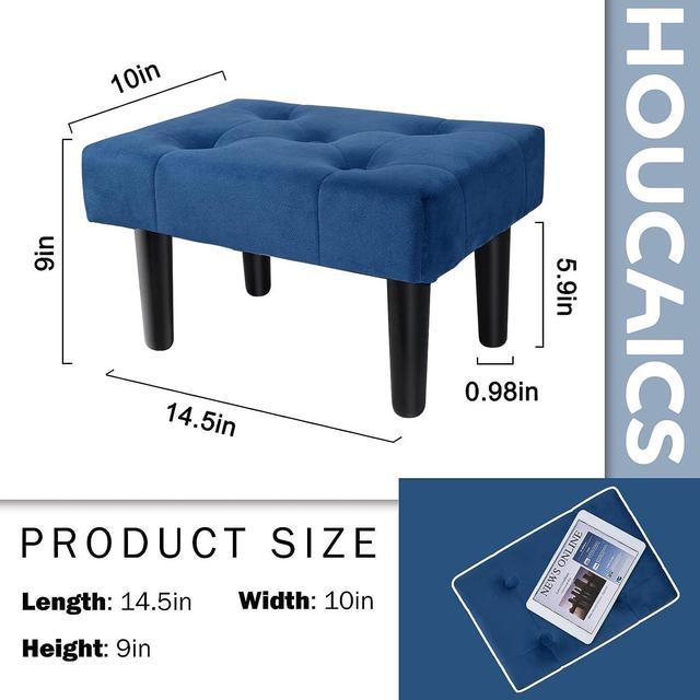 HOUCHICS Small Footstool Ottoman, Velvet Wooden Foot Stool Ottoman with  Wood Legs, Sofa Footrest Extra Seating for Living Room Entryway Office(Blue