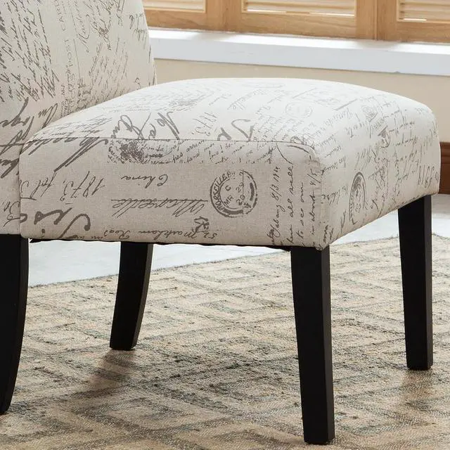 Alt view image 5 of 5 - Roundhill Furniture Botticelli Fabric Armless Contemporary Accent Chair, Script Print