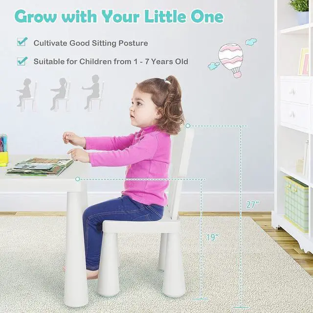 Alt view image 4 of 7 - Costzon Kids Table and Chairs, 3 Piece Plastic Easy Clean Children Activity Desk for Reading, Drawing, Snack Time, Arts Crafts, Preschool, Kindergarten & Playroom, Toddler Table and Chair Set (White)
