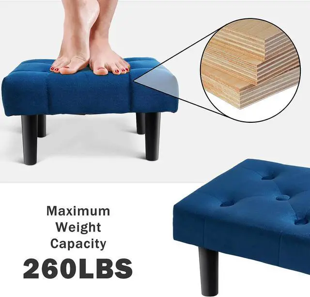 Alt view image 6 of 7 - HOUCHICS Small Footstool Ottoman, Velvet Wooden Foot Stool Ottoman with Wood Legs, Sofa Footrest Extra Seating for Living Room Entryway Office(Blue 1PACK), Welcome to consult
