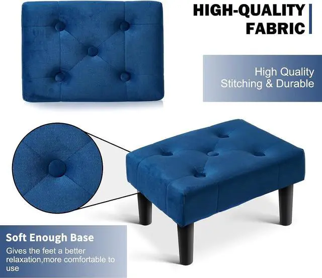 Alt view image 7 of 7 - HOUCHICS Small Footstool Ottoman, Velvet Wooden Foot Stool Ottoman with Wood Legs, Sofa Footrest Extra Seating for Living Room Entryway Office(Blue 1PACK), Welcome to consult