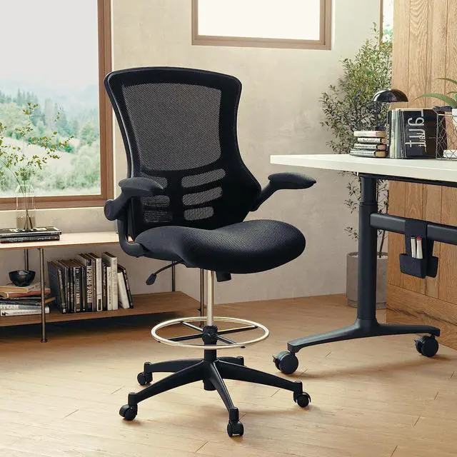 Alt view image 2 of 7 - Flash Furniture Kelista Mid-Back Swivel Office Chair with Adjustable Seat Height, Ergonomic Mesh Desk Chair with Flip-Up Armrests, Black