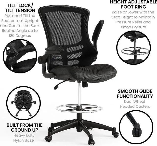 Alt view image 5 of 7 - Flash Furniture Kelista Mid-Back Swivel Office Chair with Adjustable Seat Height, Ergonomic Mesh Desk Chair with Flip-Up Armrests, Black