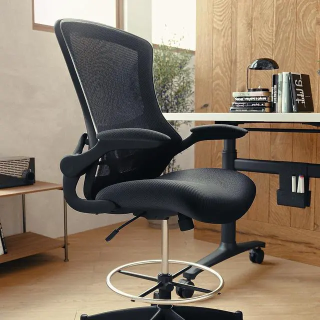 Alt view image 7 of 7 - Flash Furniture Kelista Mid-Back Swivel Office Chair with Adjustable Seat Height, Ergonomic Mesh Desk Chair with Flip-Up Armrests, Black
