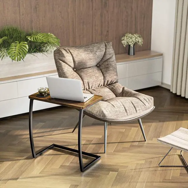 Alt view image 4 of 7 - SRIWATANA Side Table, End Table, Vintage C-Shaped Couch Table for Sofa Laptop Coffee Snack, Walnut
