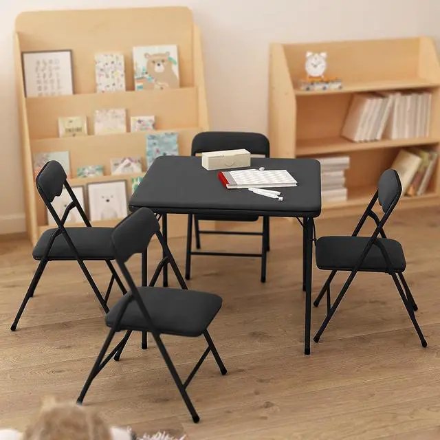 Alt view image 2 of 7 - HBCY Creations 5 Piece Kid's Folding Table and Chairs Set - Black Design - Lightweight & Portable - Safety Lock Feature - Seating for 4, Welcome to consult