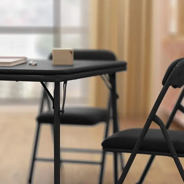 Alt view image 3 of 7 - HBCY Creations 5 Piece Kid's Folding Table and Chairs Set - Black Design - Lightweight & Portable - Safety Lock Feature - Seating for 4, Welcome to consult