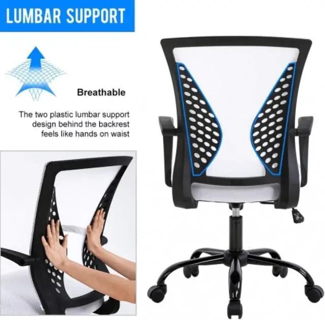 Alt view image 3 of 7 - Home Office Chair Ergonomic Desk Chair Mesh Computer Chair with Lumbar Support & Armrest,Adjustable Mid Back Task Chair Executive Modern Rolling Swivel Chair for Students Teens Adults,White