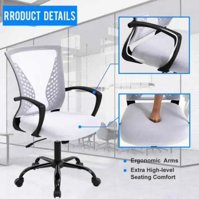 Alt view image 4 of 7 - Home Office Chair Ergonomic Desk Chair Mesh Computer Chair with Lumbar Support & Armrest,Adjustable Mid Back Task Chair Executive Modern Rolling Swivel Chair for Students Teens Adults,White