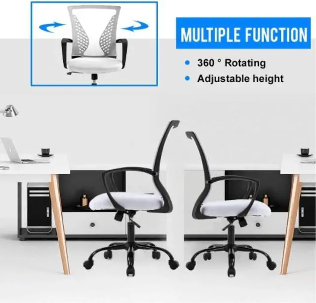 Alt view image 5 of 7 - Home Office Chair Ergonomic Desk Chair Mesh Computer Chair with Lumbar Support & Armrest,Adjustable Mid Back Task Chair Executive Modern Rolling Swivel Chair for Students Teens Adults,White