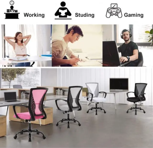 Alt view image 7 of 7 - Home Office Chair Ergonomic Desk Chair Mesh Computer Chair with Lumbar Support & Armrest,Adjustable Mid Back Task Chair Executive Modern Rolling Swivel Chair for Students Teens Adults,White