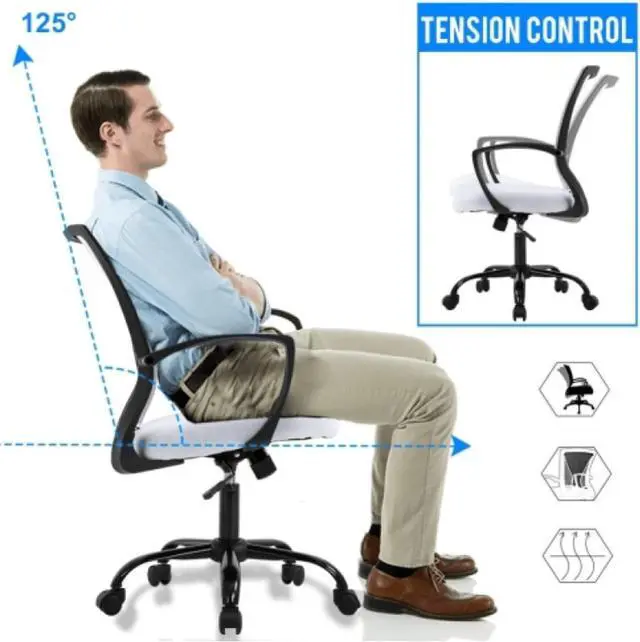 Alt view image 6 of 7 - Home Office Chair Ergonomic Desk Chair Mesh Computer Chair with Lumbar Support & Armrest,Adjustable Mid Back Task Chair Executive Modern Rolling Swivel Chair for Students Teens Adults,White