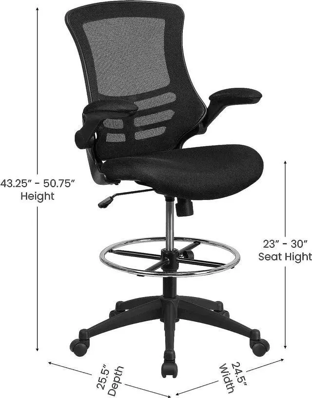 Alt view image 3 of 7 - Flash Furniture Kelista Mid-Back Swivel Office Chair with Adjustable Seat Height, Ergonomic Mesh Desk Chair with Flip-Up Armrests, Black