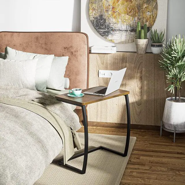 Alt view image 2 of 7 - SRIWATANA Side Table, End Table, Vintage C-Shaped Couch Table for Sofa Laptop Coffee Snack, Walnut