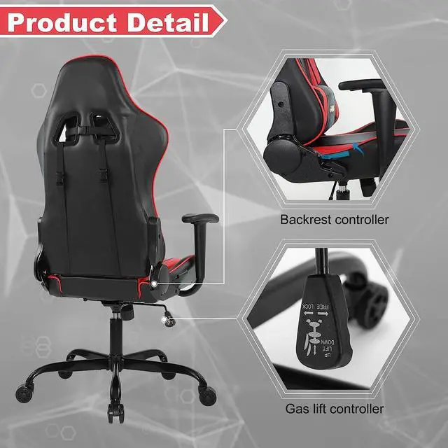 Alt view image 6 of 7 - GOTMINSI Computer Gaming Chair with Headrest and Lumbar Cushion, Ergonomic Gaming Chairs Office Chair 290lbs for Adults, Video Game Chairs Racing Chair High Back Leather Adjustable, (BK/Red)