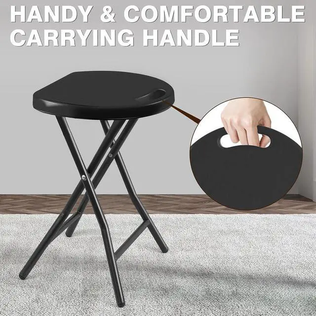 Alt view image 6 of 7 - Portable Folding Stool 18.1 inch Set of 2 Heavy Duty Stool chair Metal and Plastic Foldable Stool for Adults Kitchen Garden Bathroom Collapsible Round portable stool,440lbs Capacity,Black