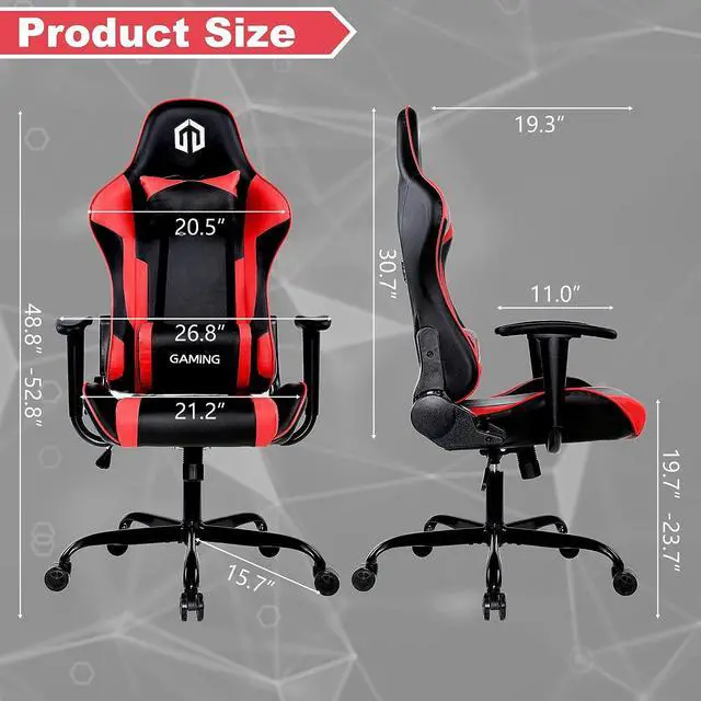 Alt view image 2 of 7 - GOTMINSI Computer Gaming Chair with Headrest and Lumbar Cushion, Ergonomic Gaming Chairs Office Chair 290lbs for Adults, Video Game Chairs Racing Chair High Back Leather Adjustable, (BK/Red)