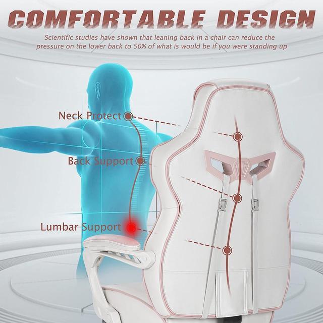Alt view image 4 of 7 - Vonesse Pink Gaming Chair Gaming Chairs for Adults PC Game Chair for Girls Racing Style Reclining Computer Chair with Footrest Office Swivel Ergonomic Gaming Computer Chair with Massage High Back