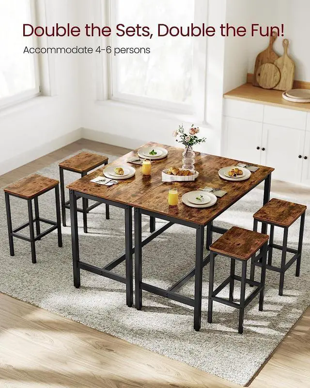 Alt view image 3 of 7 - VASAGLE Bar Table Set, with 2 Bar Stools, Dining table set, Kitchen Counter with Bar Chairs, Industrial, Living Room, Party Room, Rustic Brown and Black ULBT15X