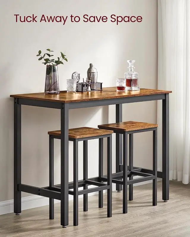 Alt view image 7 of 7 - VASAGLE Bar Table Set, with 2 Bar Stools, Dining table set, Kitchen Counter with Bar Chairs, Industrial, Living Room, Party Room, Rustic Brown and Black ULBT15X