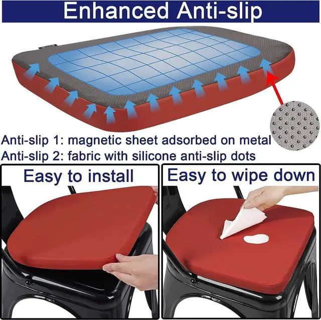 Alt view image 5 of 6 - BUYUE 14" Metal Chair Cushions with Magnetic Set of 4, Luxury PU Leather Waterproof Anti-Slip Seat Pads for Kitchen Cafe Dining Bistro Stackable Chairs (U-Shape, Red, 4), Welcome to consult