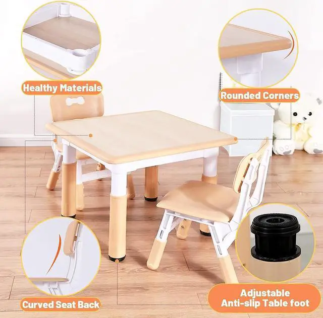 Alt view image 5 of 7 - FUNLIO Kids Table and 4 Chairs Set, Height Adjustable Toddler Table and Chair Set for Ages 3-8, Easy to Wipe Arts & Crafts Table, for Classrooms/Daycares/Homes, CPC & CE Approved5-Piece Set