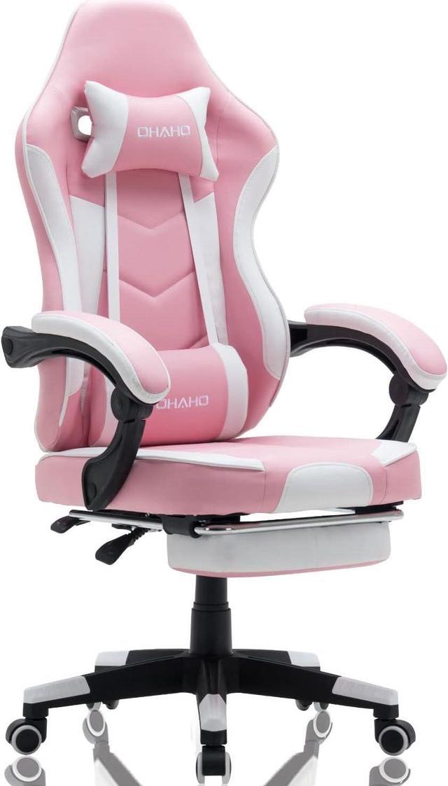 OHAHO Gaming Chair Racing Style Office Chair Adjustable Massage Lumbar  Cushion Swivel Rocker Recliner Leather High Back Ergonomic Computer Desk  Chair with Footrest (Pink), Welcome to consult 