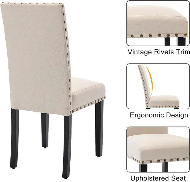 Alt view image 5 of 7 - GOTMINSI Upholstered Dining Chairs with Nailhead Trim,Set of 2 Fabric Parsons Dining Room Chairs with Solid Wood Legs, Kitchen Chairs for Vintage Style and Modern Decoration (Beige)