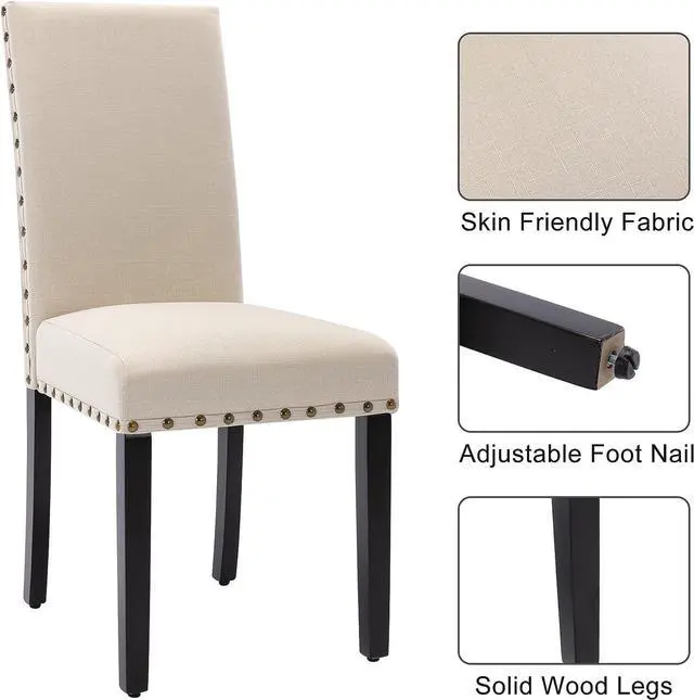 Alt view image 7 of 7 - GOTMINSI Upholstered Dining Chairs with Nailhead Trim,Set of 2 Fabric Parsons Dining Room Chairs with Solid Wood Legs, Kitchen Chairs for Vintage Style and Modern Decoration (Beige)