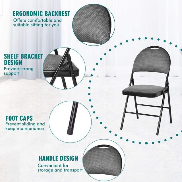 Alt view image 7 of 7 - ARLIME 6 PCS Folding Chairs w/Padded Seats, Padded Foldable Seats w/Handle Hole, Upholstered Seat, Steel Frame, Folding Chair for Home, Church, School, Office, Wedding Party, Courtyard Use, Grey