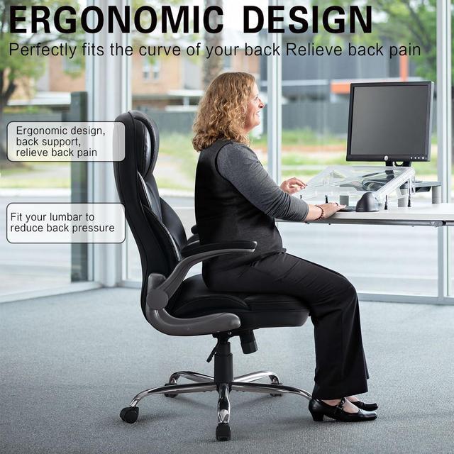 Aaron Living Ergonomic Office Chair Back Lumbar Support Comfortable High  Back Home Office Desk Chair with Wheels Executive Leather Computer Chair  for Adults (Black) 