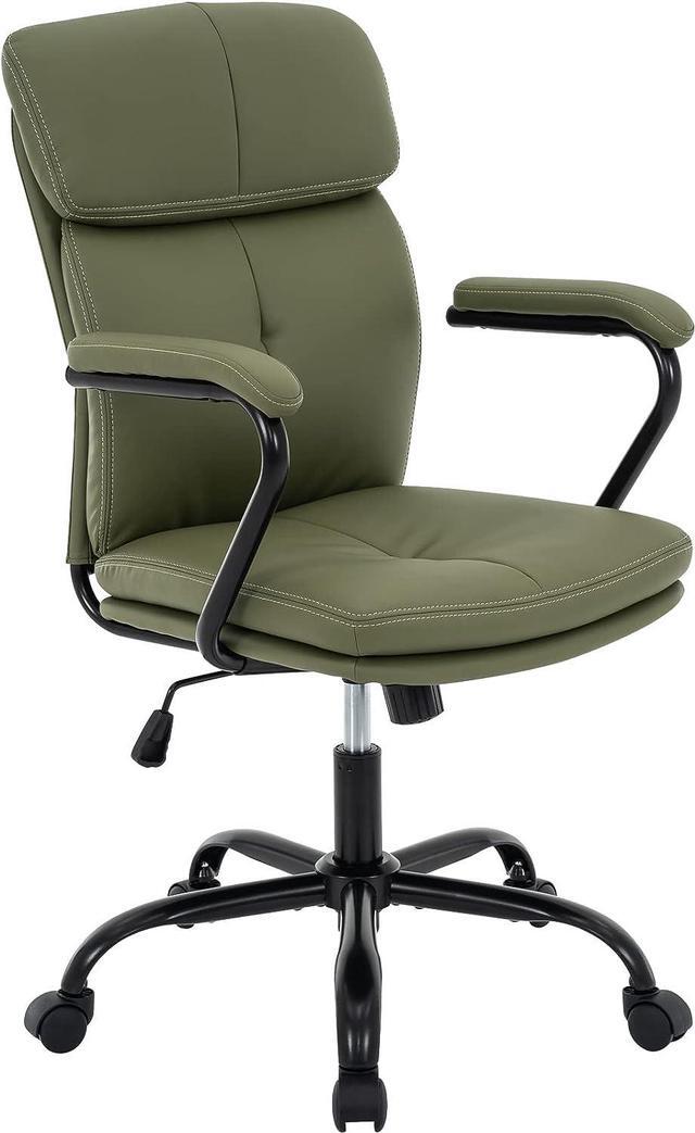 Main image of MFD LIVING Home Office Chair, Modern Upholstered Mid-Back PU Leather Task Desk Chair with Arms, Adjustable Rocking Swivel Computer Chair with Wheels (Olive Green), Welcome to consult