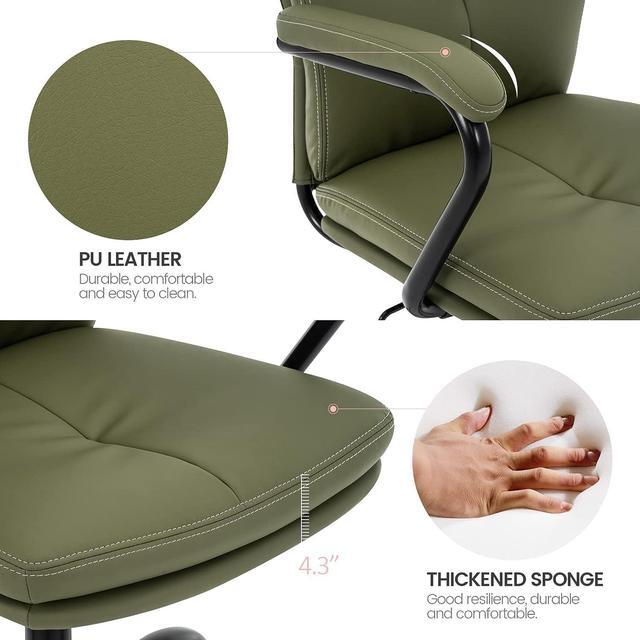 Alt view image 3 of 7 - MFD LIVING Home Office Chair, Modern Upholstered Mid-Back PU Leather Task Desk Chair with Arms, Adjustable Rocking Swivel Computer Chair with Wheels (Olive Green), Welcome to consult