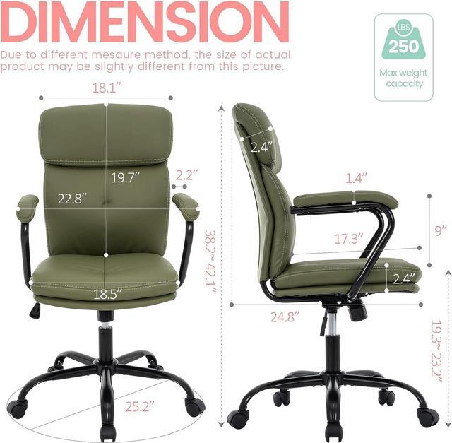 Alt view image 6 of 7 - MFD LIVING Home Office Chair, Modern Upholstered Mid-Back PU Leather Task Desk Chair with Arms, Adjustable Rocking Swivel Computer Chair with Wheels (Olive Green), Welcome to consult
