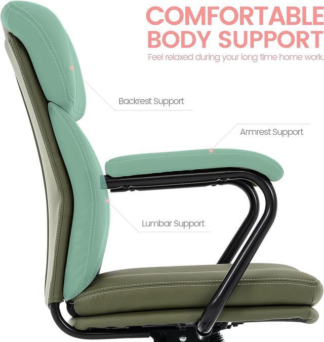 Alt view image 2 of 7 - MFD LIVING Home Office Chair, Modern Upholstered Mid-Back PU Leather Task Desk Chair with Arms, Adjustable Rocking Swivel Computer Chair with Wheels (Olive Green), Welcome to consult