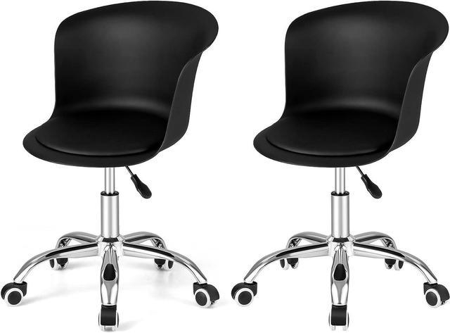 Giantex Home Office Desk Chair Set of 2, Armless Plastic Swivel Rolling Task  Chair w/Soft PU Leather Cushion & Universal Casters, Modern Computer Chair  for Dorm Bedroom Living Room, Black 