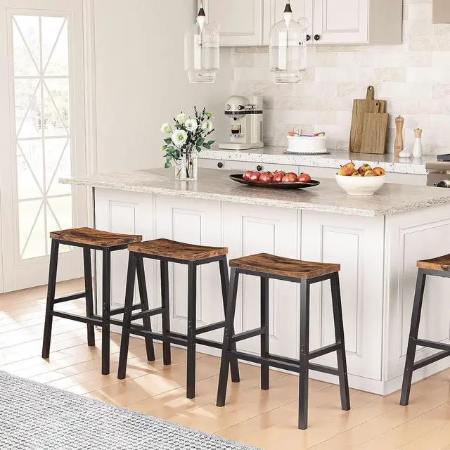 Alt view image 2 of 7 - HOOBRO Bar Stools, Set of 2 Bar Chairs, 23.6 Inch Saddle Stools, Kitchen Counter Stools with Footrests, Industrial Stools for Dining Room, Kitchen, Counter, Bar, Rustic Brown and Black BF02MD01