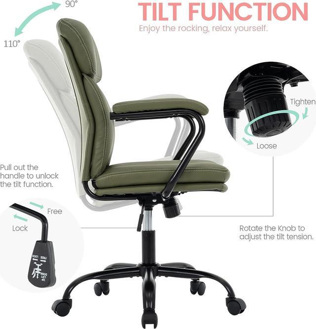 Alt view image 4 of 7 - MFD LIVING Home Office Chair, Modern Upholstered Mid-Back PU Leather Task Desk Chair with Arms, Adjustable Rocking Swivel Computer Chair with Wheels (Olive Green), Welcome to consult