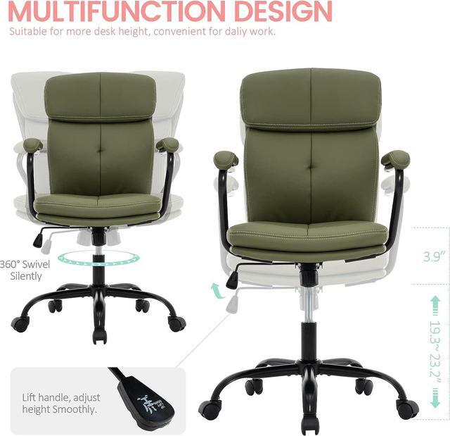 Alt view image 5 of 7 - MFD LIVING Home Office Chair, Modern Upholstered Mid-Back PU Leather Task Desk Chair with Arms, Adjustable Rocking Swivel Computer Chair with Wheels (Olive Green), Welcome to consult