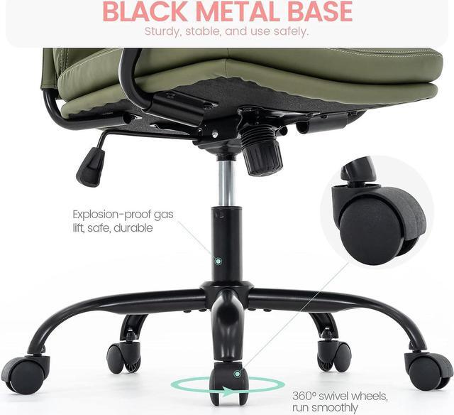Alt view image 7 of 7 - MFD LIVING Home Office Chair, Modern Upholstered Mid-Back PU Leather Task Desk Chair with Arms, Adjustable Rocking Swivel Computer Chair with Wheels (Olive Green), Welcome to consult