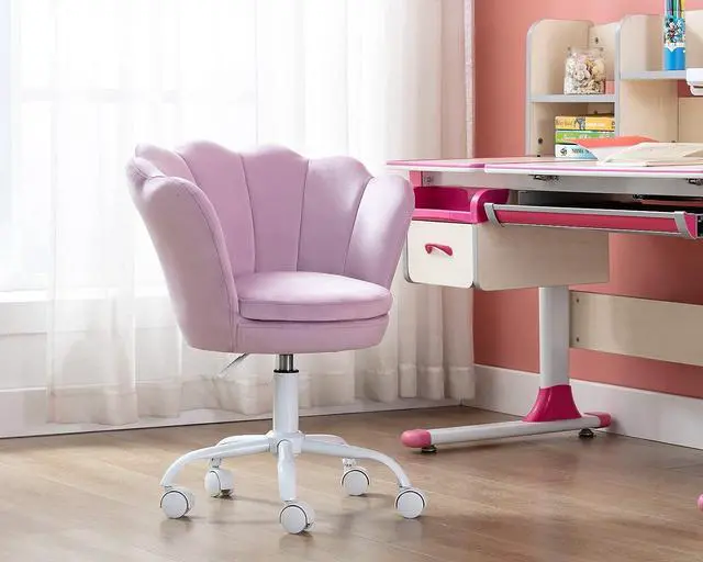Alt view image 5 of 7 - CIMOTA Cute Kids Desk Chair,Velvet Bedroom Chair Adjustable Child Computer Chair Swivel Shell Vanity Chairs for Girls Bedroom/Study Room, Light Purple