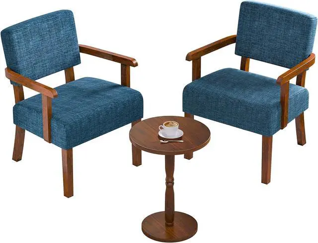 Alt view image 3 of 7 - Accent Chair Set of 2 with Table, Living Room Chairs with Soft Seat and Armrests for Living Room Bedroom Reading Room Waiting Room, Lake Blue (AC01)